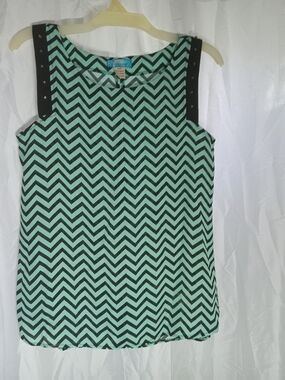 buttons Mint Chevron Tank with Black Studded Straps